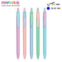 ปากกา Maples Ball point pen ปากกาลูกลื่น MP339 แบบกด ด้ามสีพาสเทล หมึกน้ำเงิน  0.7mm. (5ด้าม/แพ็ค)