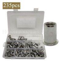 Rivet Nut 235Pcs 304Stainless Steel 304 Finish Flat Head Rivnut Threaded Insert Nut Knurled Body