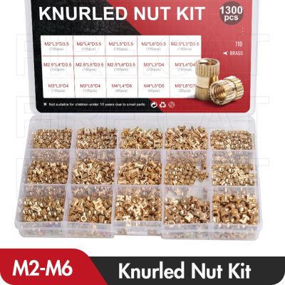 Brass Insert Nuts Set M2 M2.5 M3 M4 M5 M6 Thread Brass Knurled Embedment Nuts Assortment Nuts Kit Tools Inset Accessories