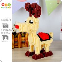 HCP 8674 Merry Christmas Holiday Reindeer Deer Animal 3D Model DIY Mini Magic Blocks Bricks Building Toy for Children no Box