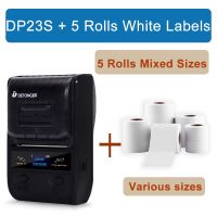 DETONGER DP23S 2 inch Thermal Printer Bluetooth Barcode Label Maker Plus 5 Rolls Blank White Label Fax Paper Rolls