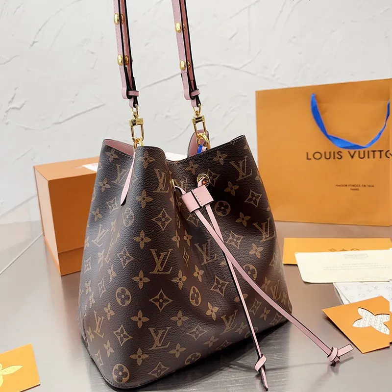 Louis Vuitton Brown Monogram Red Neonoe Bucket Bag Shoulder Tote