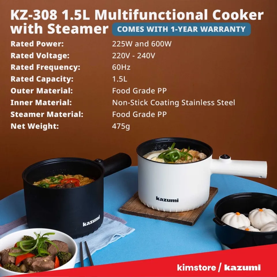 Kazumi KZ-308 1.5L Multifunctional Cooker with Steamer - Ivory White