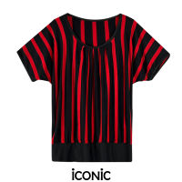 iCONiC RED STIPLY TOP #9053 เสื้อผญ ผ้ายืด ลายทางใหญ่ ทรงหลวม ใส่ได้ตั้งแต่ S-XL ยาว25" จั้มเอว เสื้อแฟชั่น เสื้อพิมพ์ลาย  เสื้อออกงาน เสื้อชายทะเล