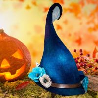 Halloween Party Felt Witch Hat Foldable Handmade Witch Hat with Flowers Prop Home Holiday Atmosphere Decoration