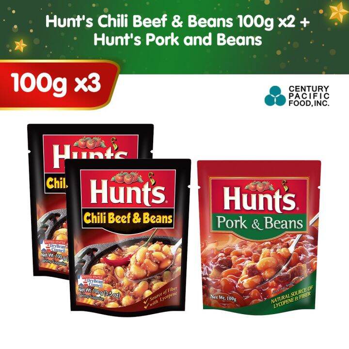 Hunt's Chili Beef & Beans 100g Pack of 2 + Hunt's Pork and Beans 100g