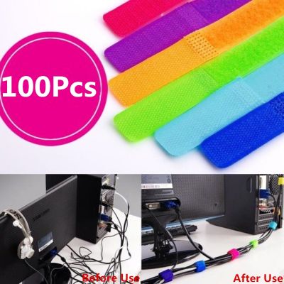 100Pcs Multicolor Fastener Reusable Magic Tape Power Wire Loop Tape Nylon Cable Ties 2x17.5cm