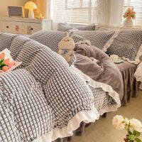 (ร้อน) 4 Pcs หนากำมะหยี่นมชุดเครื่องนอนผ้านวมชุด Housse De Couette สองด้าน Fluff ผ้านวมนุ่มไม่มีผ้าพันคอ