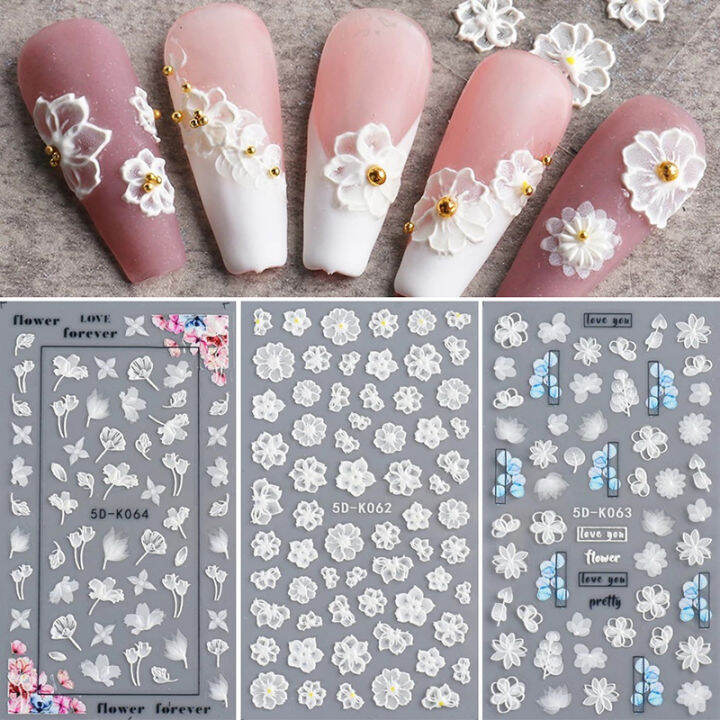 beautymalls-1-sheet-white-embossed-flower-lace-5d-sticker-decal-wedding-nail-art-designs-floral-flower-transfer-decal-japanese-geometry