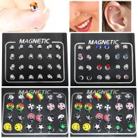 24pcs Crystal Strong Magnet Magnetic Ear Stud Set Nose Lip Non Piercing Earrings Unisex Fake Earrings Gift for Lover Jewelry