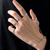 Punk Geometric Silver Color Chain Wrist Bracelet for Men Ring Charm Set Couple Emo Fashion Jewelry Gifts Pulsera Mujer Free Ship