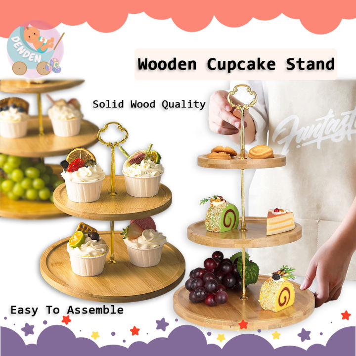 DenDen 2/3 Tiers Bamboo Wood Dessert Stand Serving Tray Cupcake Layered ...