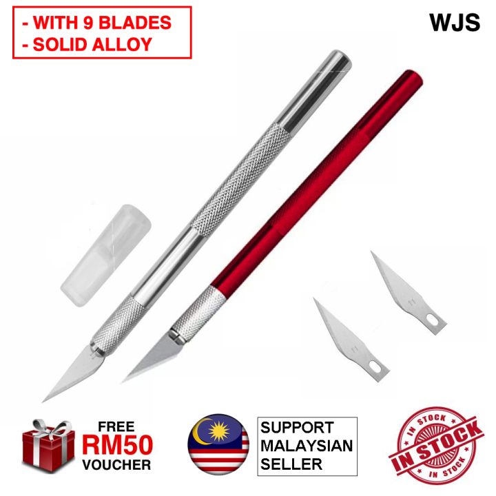 (FREE 9 BLADES) WJS Aluminium Art Pen Knife Craft Knife Sculpting Knife