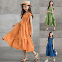 6 To 16 Years, Kids Summer Dress Girls Midi Dress Cotton 2022 New Teen Layered Dress Children Clothes Baby Causal Dress,#6253