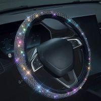 14.5-15 Inch Rhinestones Steering Wheel Cover with Crystal Diamond Sparkling Car Breathable Anti-Slip Steering Wheel Protector