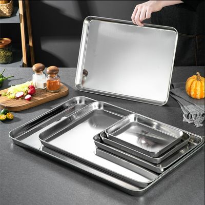 Stainless Steel BBQ Grid Non-Stick Bakeware with Cooling Rack Rectangle Baking Pan Home Food Storage Tray Plate Kitchen Utensils