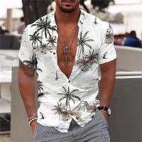 2023 Hawaii Shirts and Coconut Tree Mens Large 3D Print Beach Retro 5xl Fashion Top Man Casual Single Breasted Short Sleeve