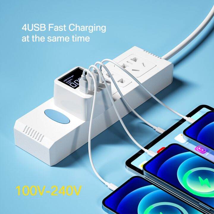 asometech-เครื่องชาร์จ-usb-เร็วพร้อมจอแสดงผล-led-4พอร์ตเครื่องชาร์จติดผนัง-usb-40w-pd3-0ชาร์จเร็วสำหรับ14