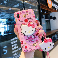 U Top เคสสำหรับ VIVO V9 Y85 Y91 Y93 Y95 Y91i แฟชั่น Hello Kitty เคสโทรศัพท์ผู้ถือ Lanyard Soft TPU ฝาหลัง