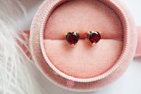 Rosenmarry/ Natural Garnet Earrings Silver 925 With Rosegold Plated, Birthstone earrings , Heart Earrings