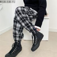 New Product Plaid Pants Womens Casual Autumn Casual Pants Clothes Loose Drawstring Clothing Fashion Black White Check Harem