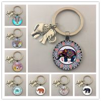 【DT】Elephant loves animals Thailand elephant round glass cabochon keychain car keychain charm gift keychain hot