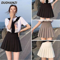 DUOHANZI ชับใน กระโปรงสั้น กระโปรงเทนนิสเอวสูง skirt สีพื้น กระโปรงสั้นเหนือเข่า กระโปรงจีบกระโปรงเอวสูงทรงเอกระโปรงทรงเอ กระโปรงเกาหลี