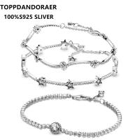 Top Pandoraer Bright Sky Star Series Charm celet Female 100 S925 Silver Simple Daisy celet Zircon DIY Bangle