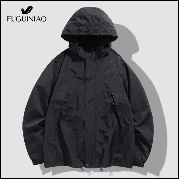 fuguiniao-เสื้อแจ็คเก็ตคู่สีเดินป่ากลางแจ้งของผู้ชายชุดปีนเขาถอดออกได้