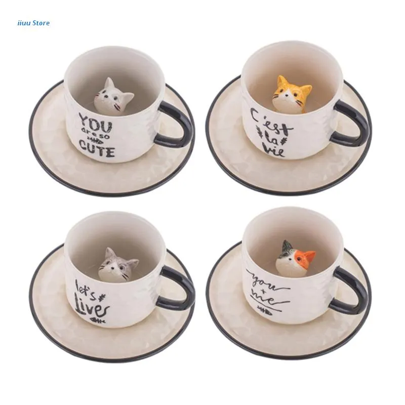 200ml Cute Drinking Cups with Animal Inside with Ceramic Coaster for Women  Men Coffee Mug Best Office Cup Durable Easy Use