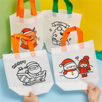 Holiday Toy Storage Solutions Christmas-themed Tote Bags Kids Toy Storage Bag DIY Christmas Coloring Tote Bag Cartoon Christmas Doodle Bag