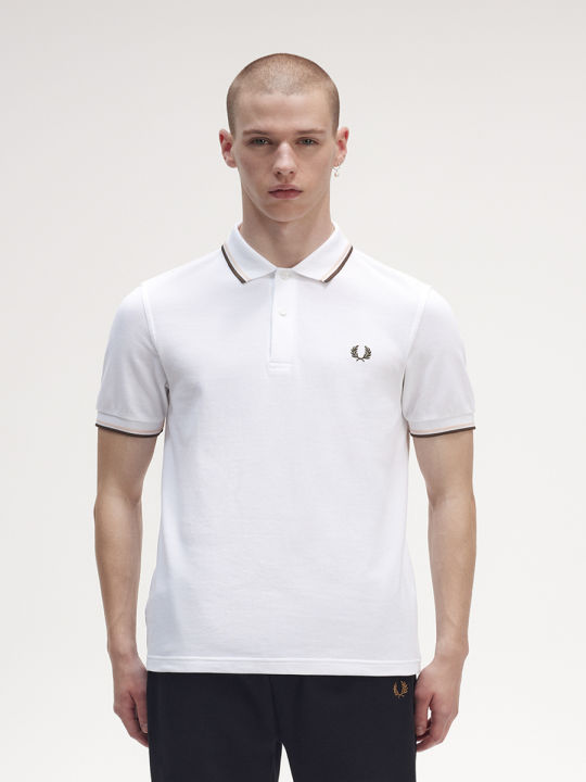 Fred Perry M3600 Twin Tipped Fred Perry Shirt (White / Silky Peach