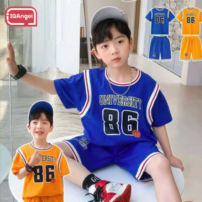 IQANGEL Childrens Clothing Boys Wear Set  New Handsome Summer Korean Version Boys Short Sleeve Basketball Suit Western Fashion Clothes