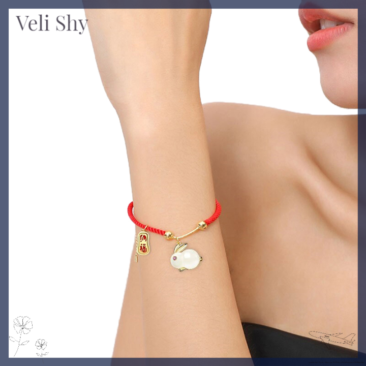 veli-shy-สร้อยคอสร้อยข้อมือแบบห้อยระย้าแฟชั่นกระต่ายน่ารักสำหรับผู้หญิงผู้ชายกำไลข้อมือแบบปรับได้เครื่องประดับปีลัคเนาดีของขวัญสำหรับงานเลี้ยงวันเกิด