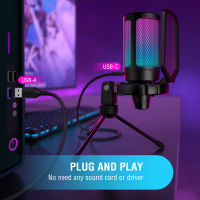 FIFINE USB Condenser Gaming Microphone,สำหรับ PC PS4 PS5 MAC พร้อม Pop Filter Shock Mount &amp; Gain Control สำหรับ Podcasts