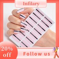 INFILARY สติ๊กเกอร์ติดเล็บเจลไล่ระดับสีแบบกึ่งเคลือบ14แถบศิลปะเล็บฝรั่งเศสแวววาวสติกเกอร์ตกแต่งเล็บเจลแต่งผมแถบสำหรับทำเล็บแบบ DIY