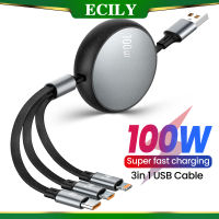 ECILY 6A 100W 3in1 2in1สายสำหรับ Huawei USB อย่างรวดเร็ว/เกียรติยศแบบพกพาพับเก็บได้3 In 1ไมโคร USB USB ประเภท C สายชาร์จสำหรับ Samsung iPhone