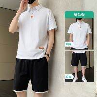 【July hot】 Mens summer short-sleeved t-shirt mens new polo casual suit trendy brand all-match five-point set