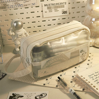 Transparent pencil case large capacity double layered student pencil case girl multi-functional stationery bag
