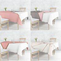 【LZ】✁  Pink Marble Rhombus Triangle Flax Tablecloth Table Dustproof Cover Heat Resistant Kitchen Dining Room Decoration Multiple Sizes