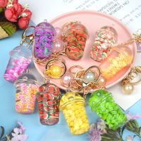 【YD】 New Keychain with Filled Fruit Slices Cup Floating Pendant Children Student