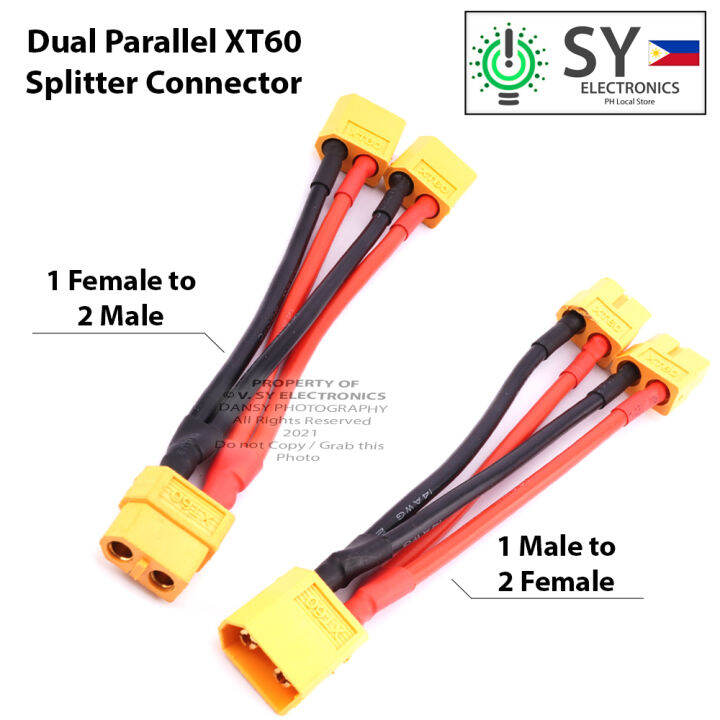 Dual XT60 Parallel Male Female Y Splitter 1M to 2F / 1F to 2M Plug Wire