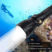 D2 LED Underwater Scuba Lamp Diving Flashlight IPX8 Torch Diving Equipment 100m Waterproof 18650 Light Suit Swimming Lantern