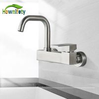 【hot】 Wall Mount Sink Faucet Brushed Cold Hot Mixer Design Rotatable Spout