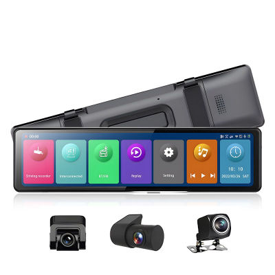 กล้องติดรถยนต์3 CHS Dash Cam กระจกมองหลัง FHD 1440P,กล้องบันทึกวิดีโอรถยนต์บลูทูธพร้อมไวไฟไร้สาย