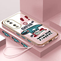 Volans เคสสำหรับ Honor 90 5G 90 Lite 5G ฟรีสายคล้องการ์ตูนจระเข้ลายขอบสี่เหลี่ยมเคสโทรศัพท์ชุบหรูหราชุบเคสโทรศัพท์นิ่ม