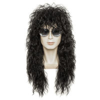 Gres Wig Black Long Curly Wig Male Synthetic Cosplay Wigs Puffy High Temperature Fiber for Men