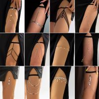 Hot sell Sexy Boho Elastic Band Bandage Leg Thigh Chain for Women Bikini Tassel Multilayer Adjustable Garter Belt Rhinestone Body Jewelry