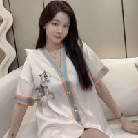 ☜ 2023 new pajamas womens summer ice silk short-sleeved high-quality light luxury temperament can be worn outside three-piece home service