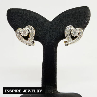 Inspire Jewelry ,ต่างหูหัวใจ ฝังเพชรสวิส หุ้มทองแท้100% 24K สวยหรู (พิเศษสำหรับผิวแพ้ง่าย)